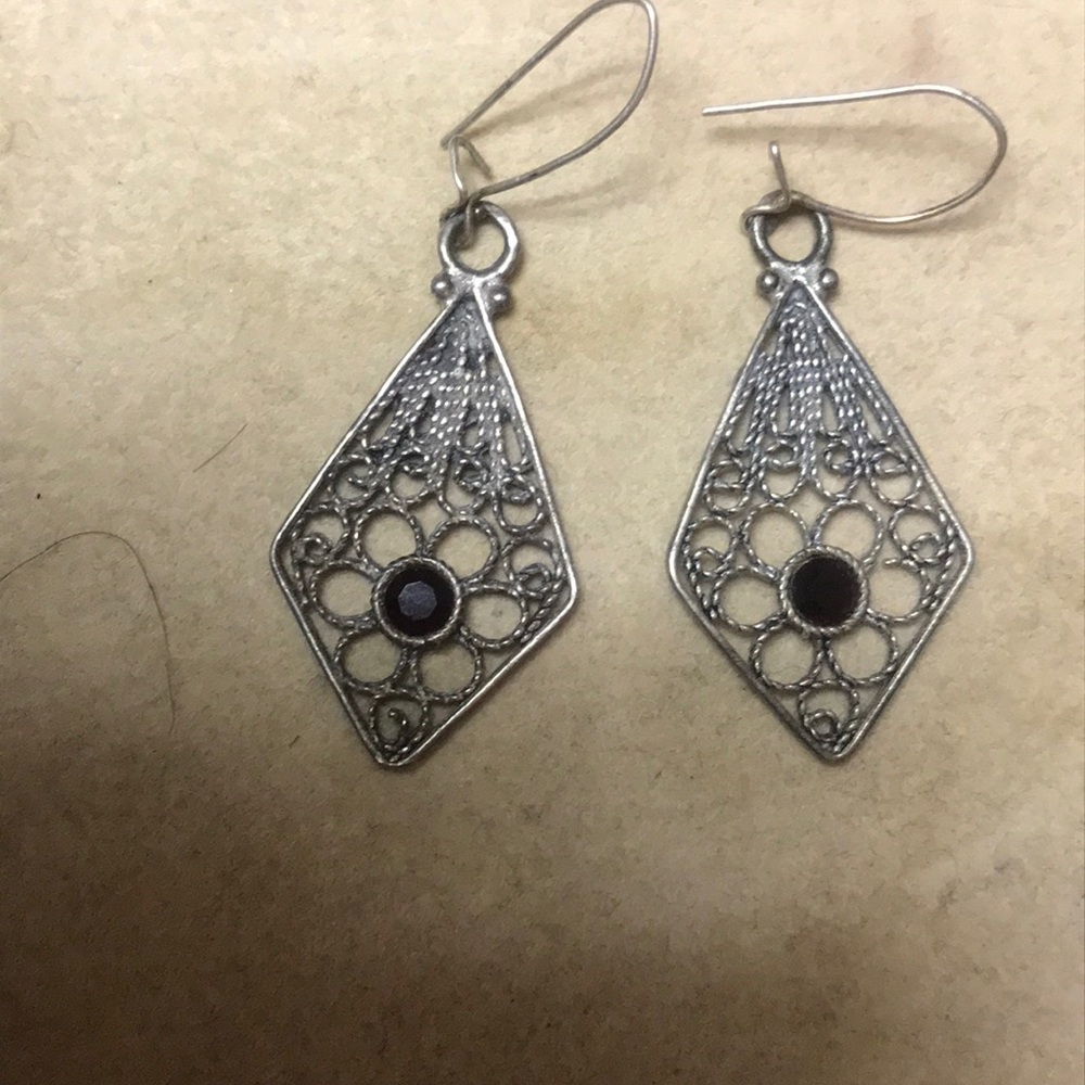 COPY - Israeli silver earrings with garnet stones.
